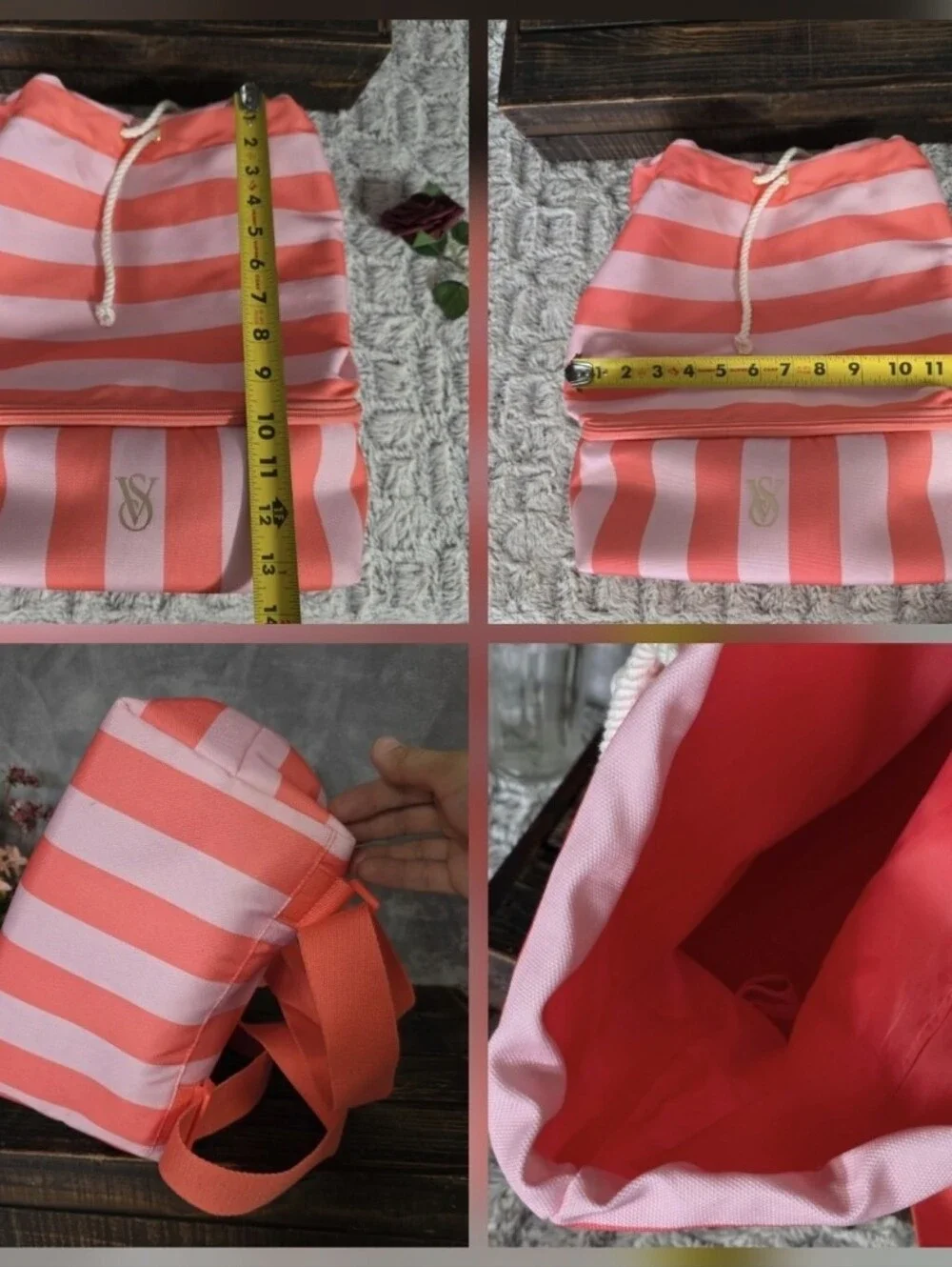 Victoria's Secret Pink Striped Cooler Backpack Drawstring Bag Beach Gym or Work
